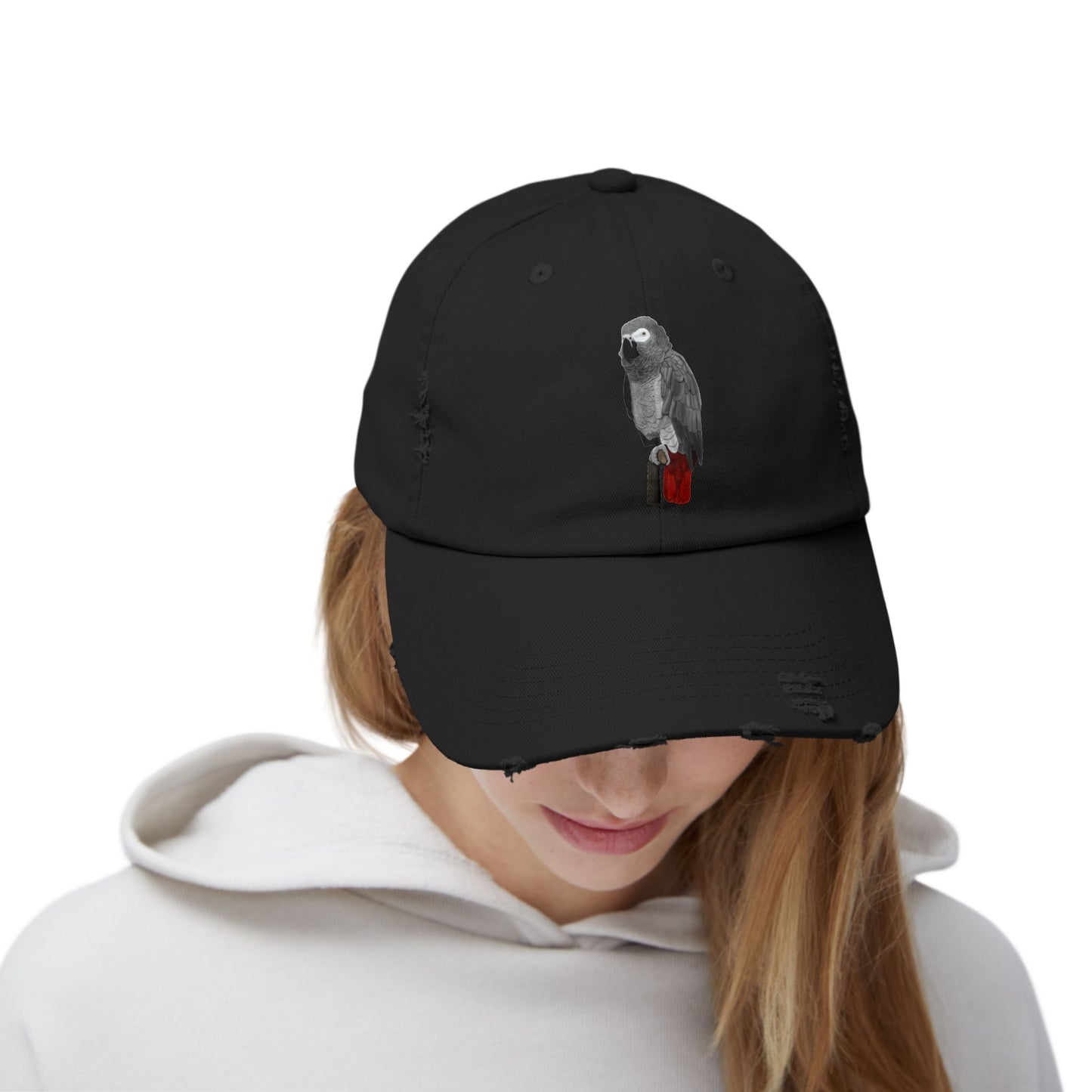 Grey Parrot Bird Art Distressed Cap