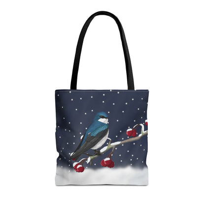 Tree Swallow on a Winter Branch Christmas Bird Tote Bag 16"x16"