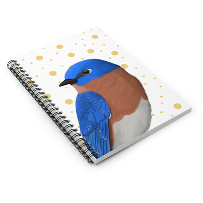 Bluebird Bird Birdlover Spiral Notebook White Golden Dots Ruled Line 6"x8"