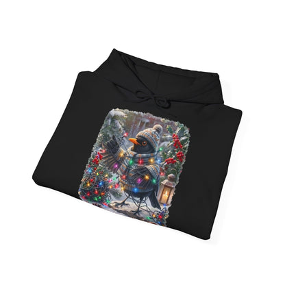 Premium Hoodie Amsel und die Lichterkette im winterlichen Garten für Vogelbeoachter