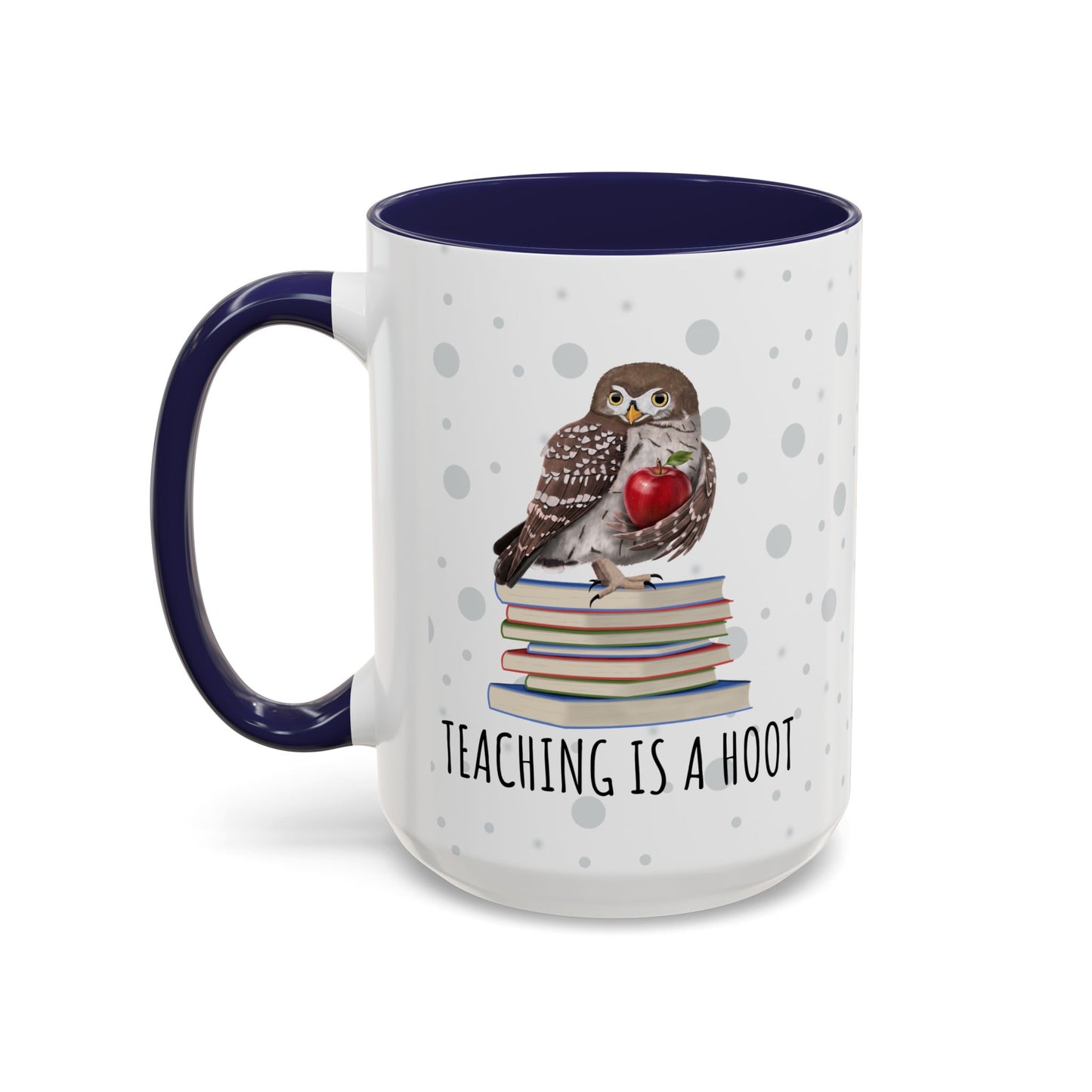 Cute Owl on Books Teacher Mug – Teaching is a Hoot – Two-Tone Classroom Coffee Cup
