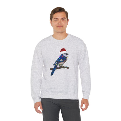 Blue Jay with Fairy Lights Santa Claus Christmas Bird Sweatshirt