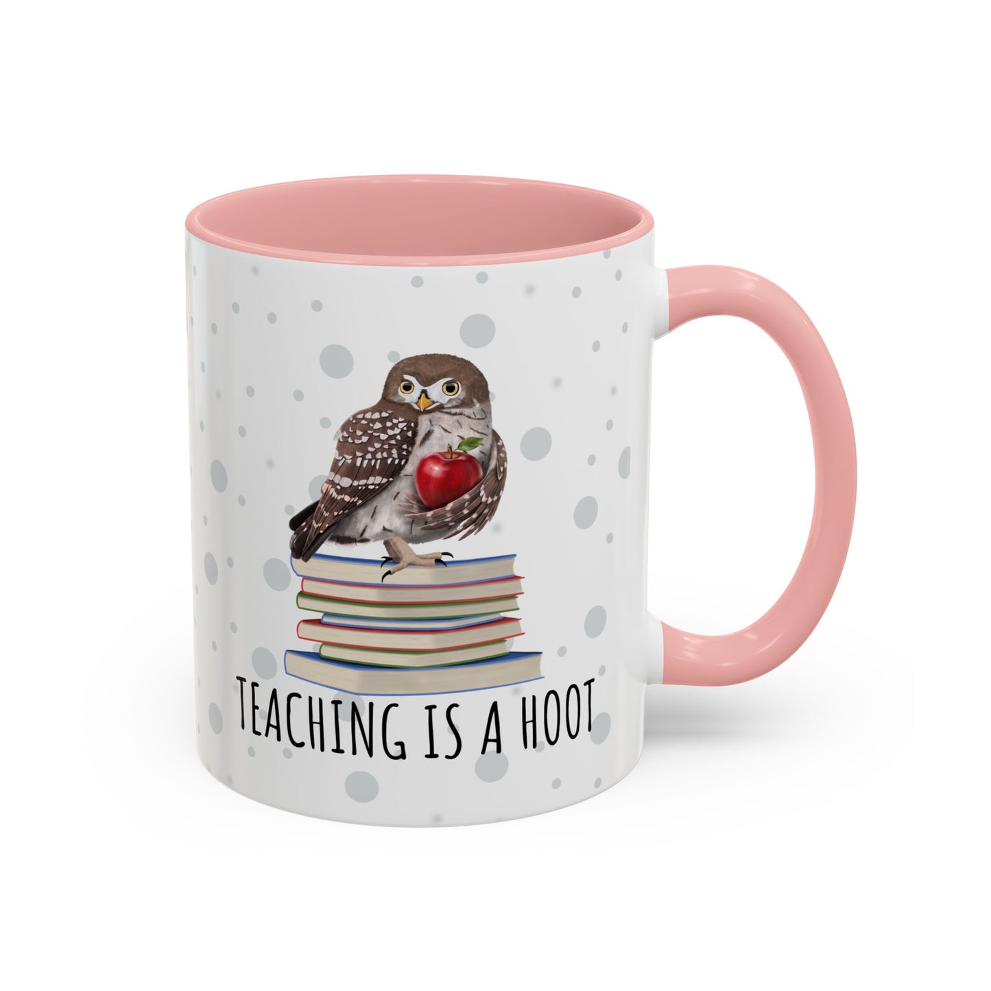 Cute Owl on Books Teacher Mug – Teaching is a Hoot – Two-Tone Classroom Coffee Cup