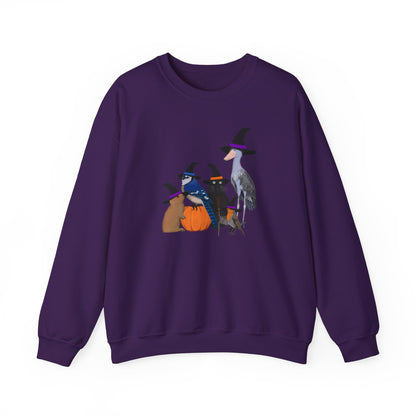 Robin Shoebill Blue Jay Rabbit with Cat Happy Halloween Birds Sweatshirt