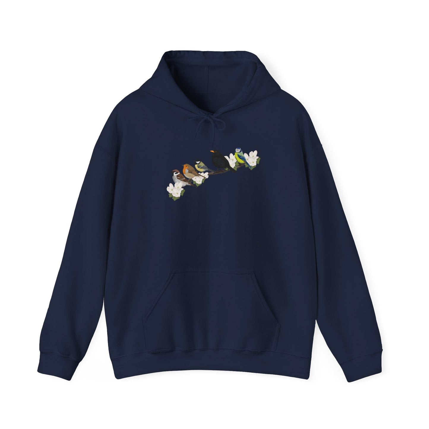 Vögel auf einem Ast Hoodie - Amsel Rotkehlchen Kohlmeise Spatz Kapuzenpullover für Vogelbeobachter & Naturliebhaber
