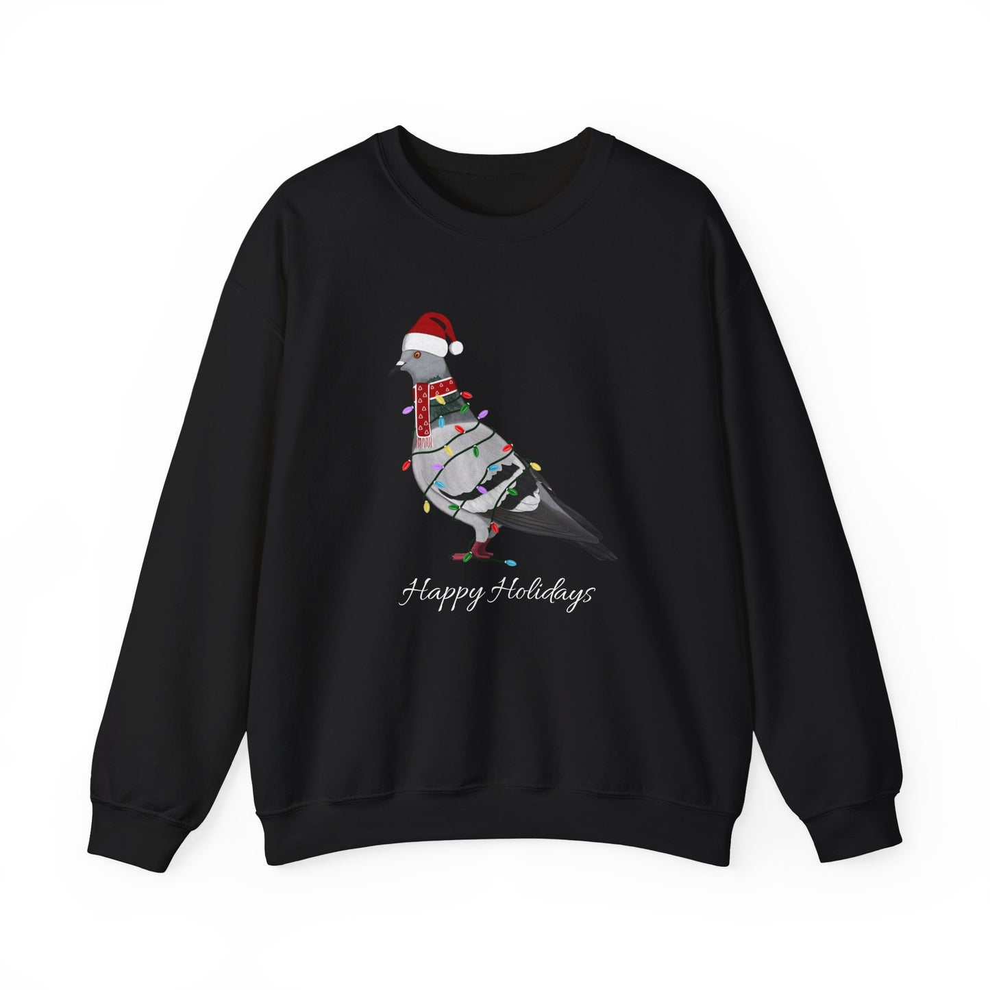 Pigeon with Fairy Lights as Santa Happy Holidays Birdwatcher Christmas Bird Sweatshirt