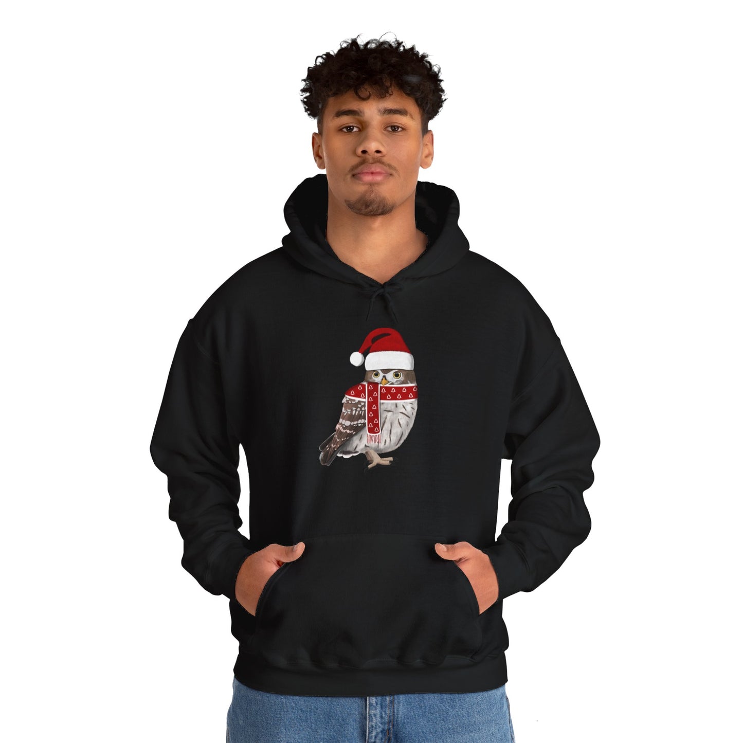 Owl Christmas Bird with Santa Hat Birdwatcher Birdlover Hoodie