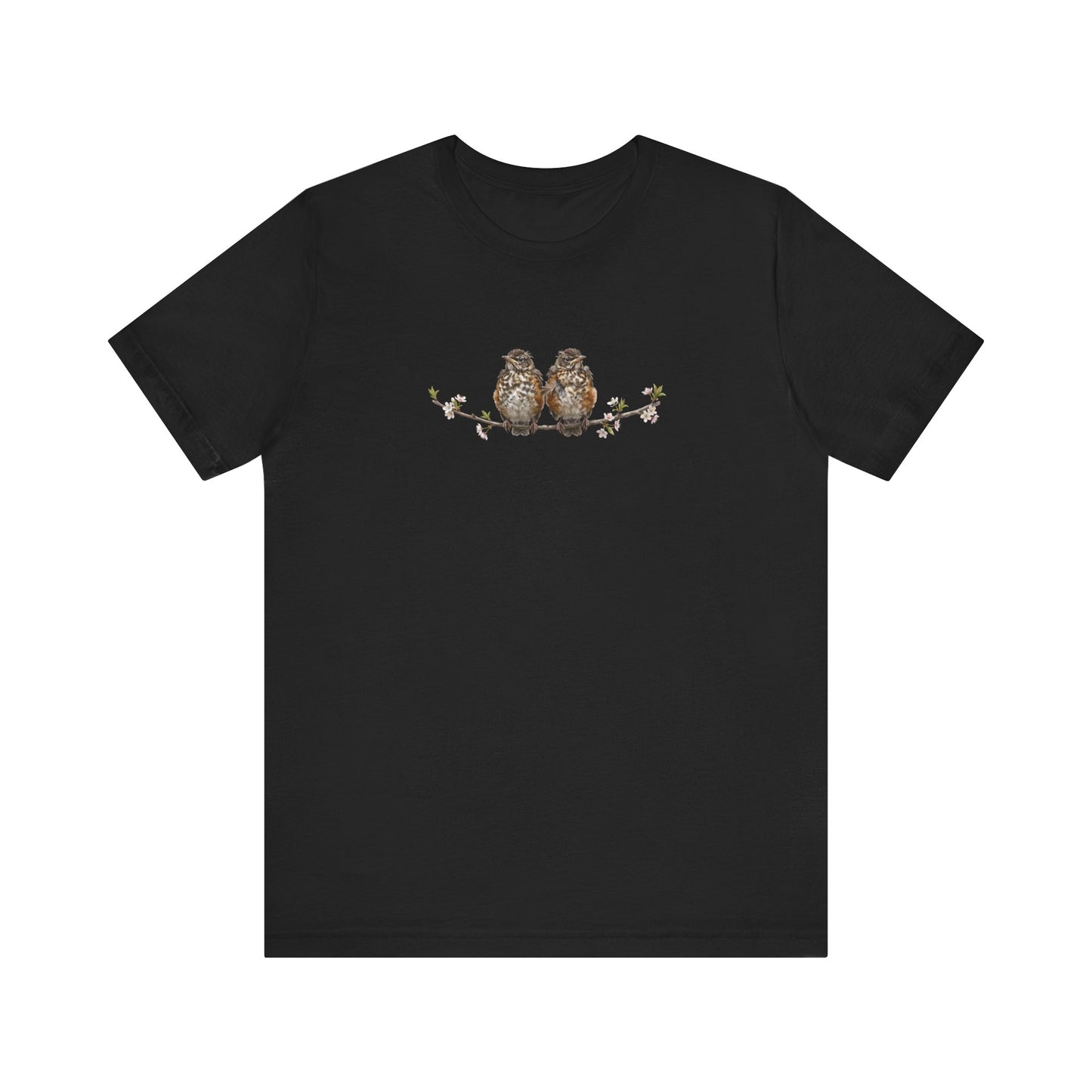 American Robin Fledgling T-Shirt | Spring Blossoms Unisex Graphic Tee for Bird Watchers