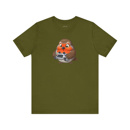 Robin Playing Video Games Funny Gamer and Bird Lover T-Shirt