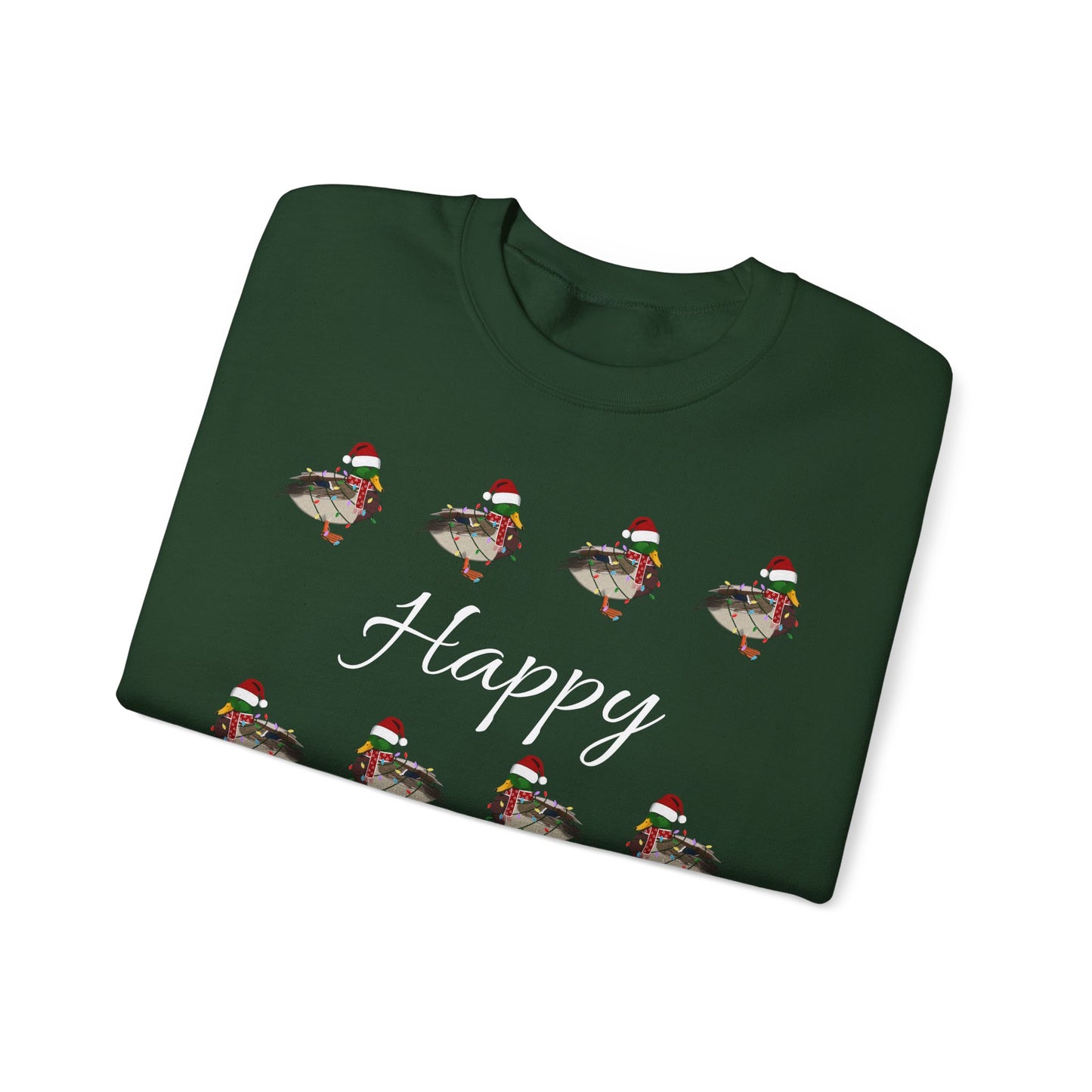 Mallard as Santa with Hat Scarf and Fairy Lights Happy Holidays Birdwatcher Christmas Bird Sweatshirt