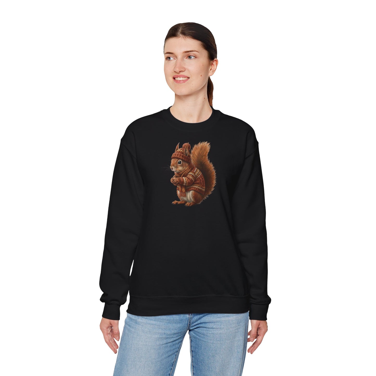 Eichhörnchen in Strick Weihnachts-Sweatshirt | Unisex Tiermotiv Sweater für Tierfreunde & Tierbeobachter