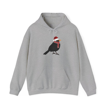 Blackbird Christmas Bird with Santa Hat Birdwatcher Birdlover Hoodie