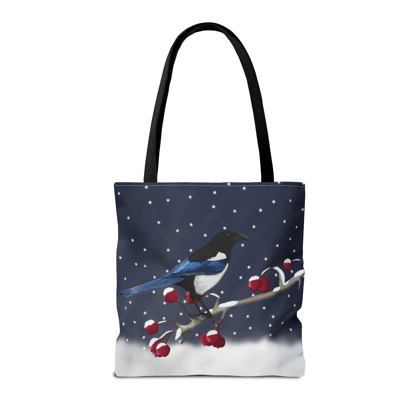 Magpie on a Winter Branch Christmas Bird Tote Bag 16"x16"