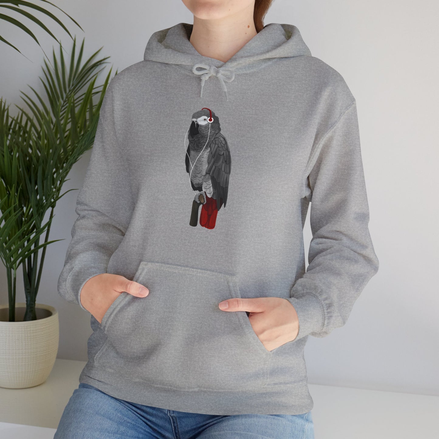 Grey Parrot with Music Headphones Bird Birdwatching Birdlover Hoodie