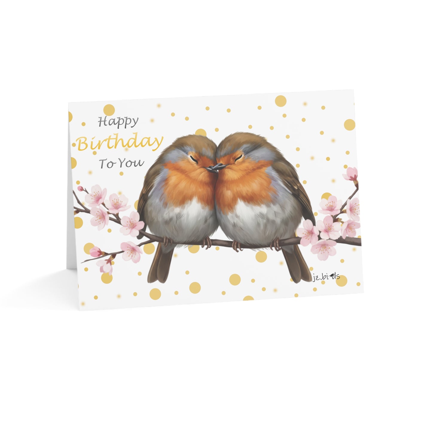 European Robins Cuddling Birthday Card – Premium Matte Bird Greeting Card