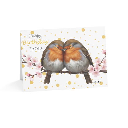 European Robins Cuddling Birthday Card – Premium Matte Bird Greeting Card