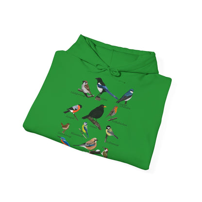Gartenvögel Vogel Hoodie - Amsel Rotkehlchen Blaumeise Kapuzenpullover für Vogelbeobachter & Naturliebhaber mit Vogelmotiv
