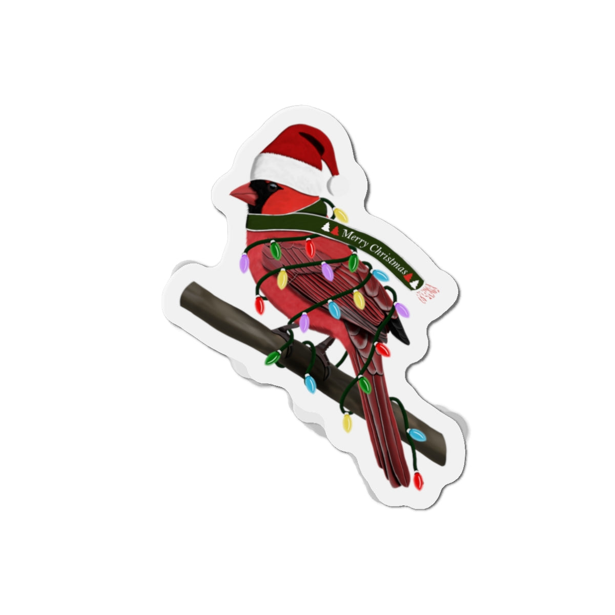 Cardinal Home Decor – with Fairy Lights and Scarf Christmas Bird Magnet