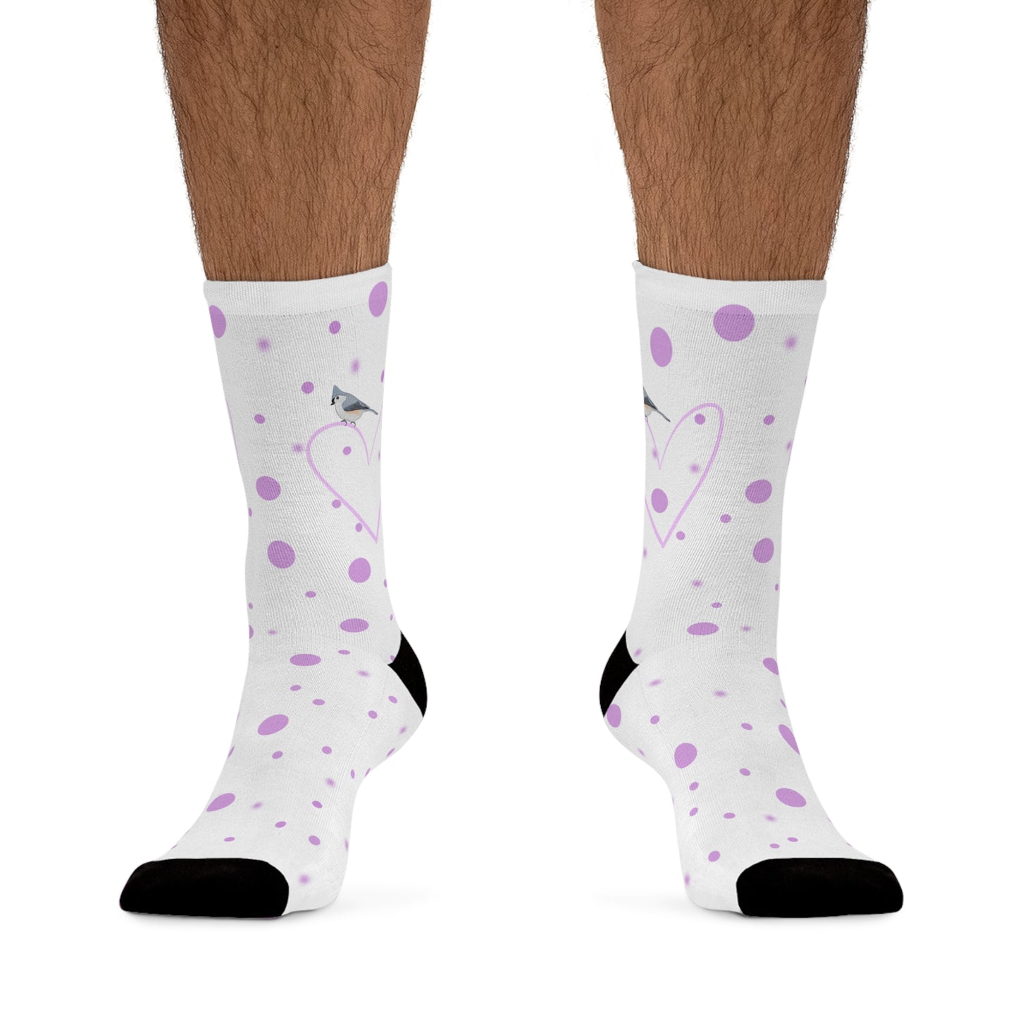 Tufted Titmouse Valentine's Day Pink Heart and Dots Bird Socks White