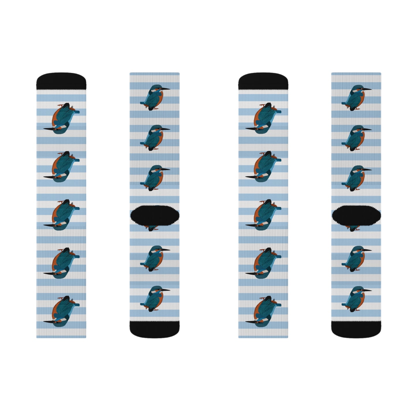 Kingfisher Bird Blue White Striped Socks