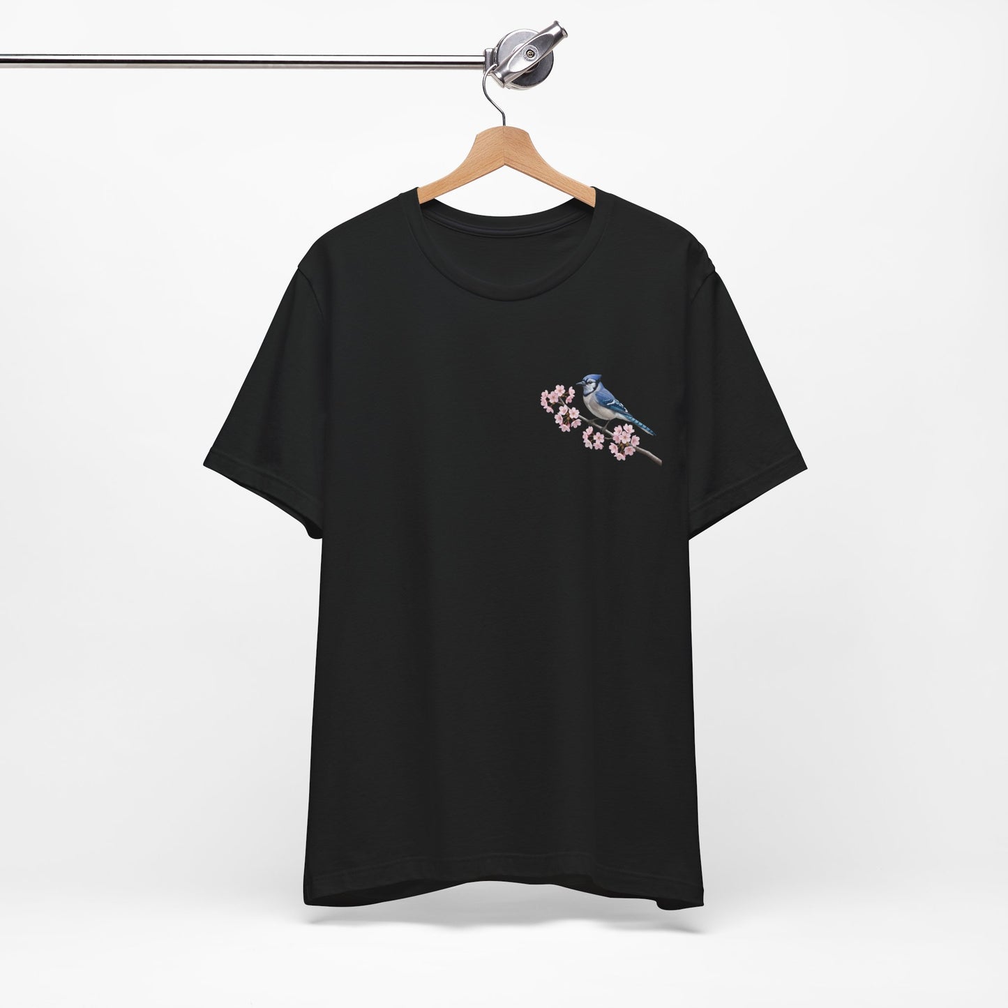 Blue Jay Cherry Blossom T-Shirt | Floral Spring Tee for Bird Lovers