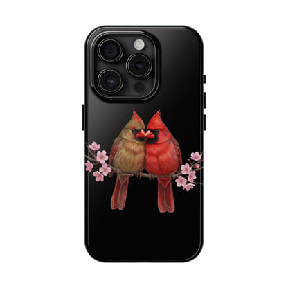 Northern Cardinal with Cherry Blossoms iPhone Case – Premium Tough Phone Cover Black