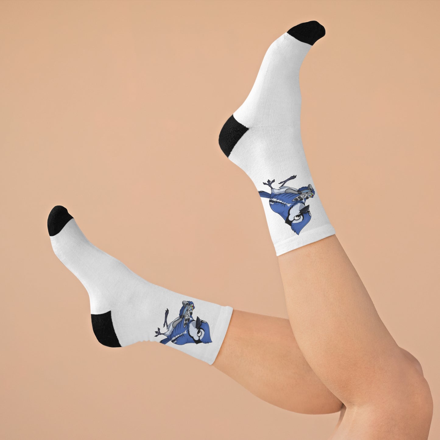 Blue Jay with Gaming Controller Video Games Bird Socks White One Size