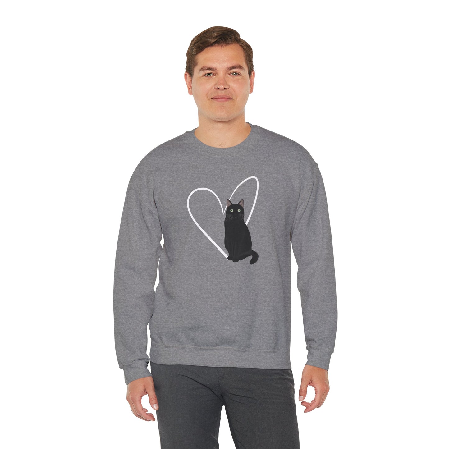 Black Cat with Heart Cat Lover Valentine's Day Sweatshirt