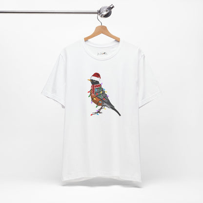 Robin with Fairy Lights Christmas Bird T-Shirt