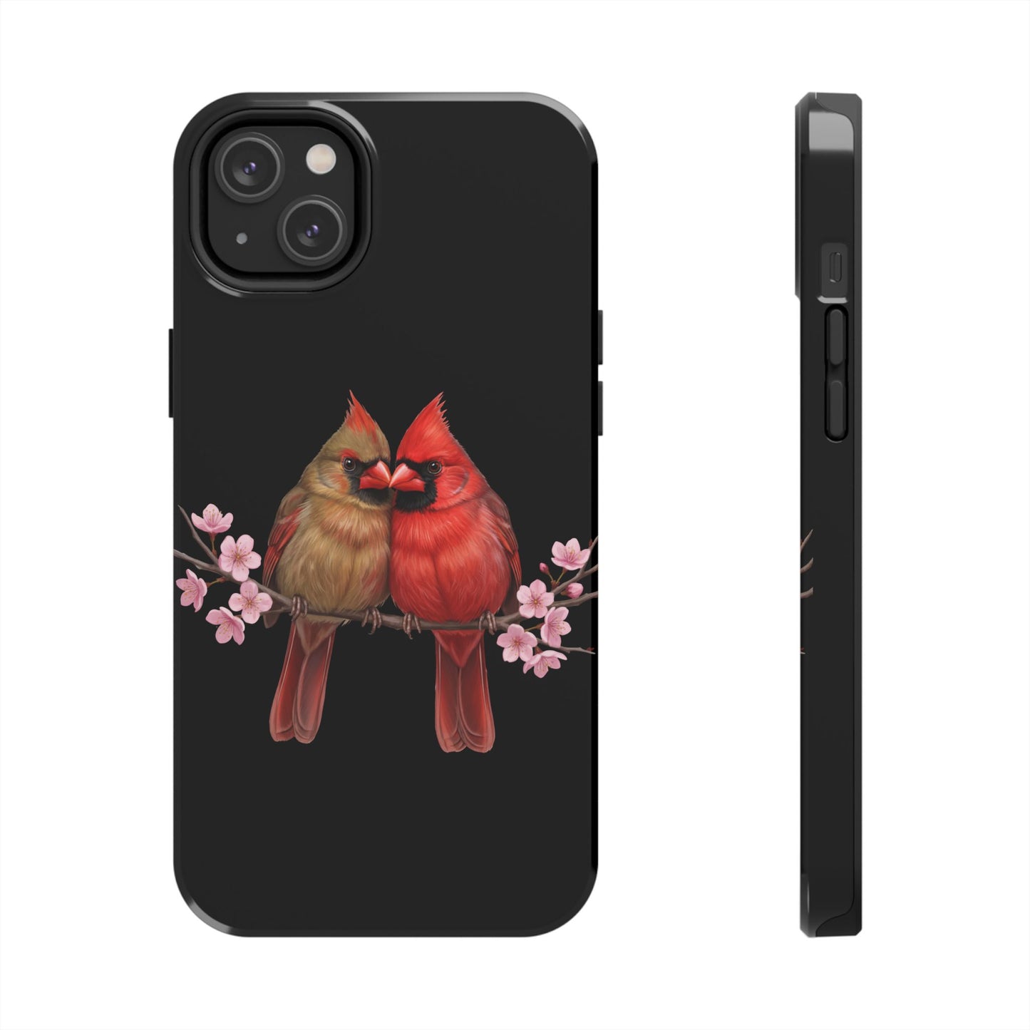 Northern Cardinal with Cherry Blossoms iPhone Case – Premium Tough Phone Cover Black
