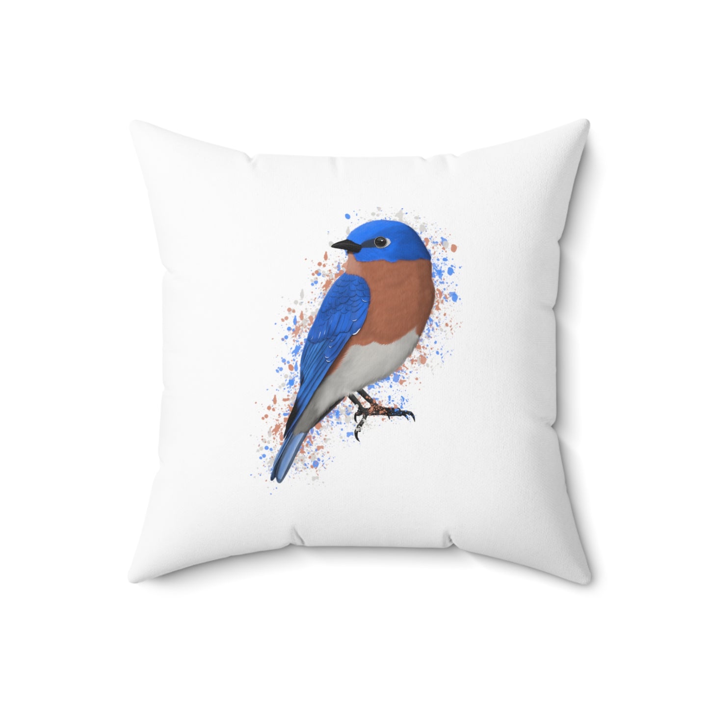 Eastern Bluebird Bird Throw Pillow 18"x18" White