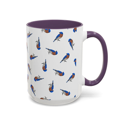 Bluebird All-Over Pattern Accent Mug | Colorful Bird Lover Gift for Birdwatchers