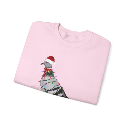 Pigeon with Fairy Lights as Santa Happy Holidays Birdwatcher Christmas Bird Sweatshirt