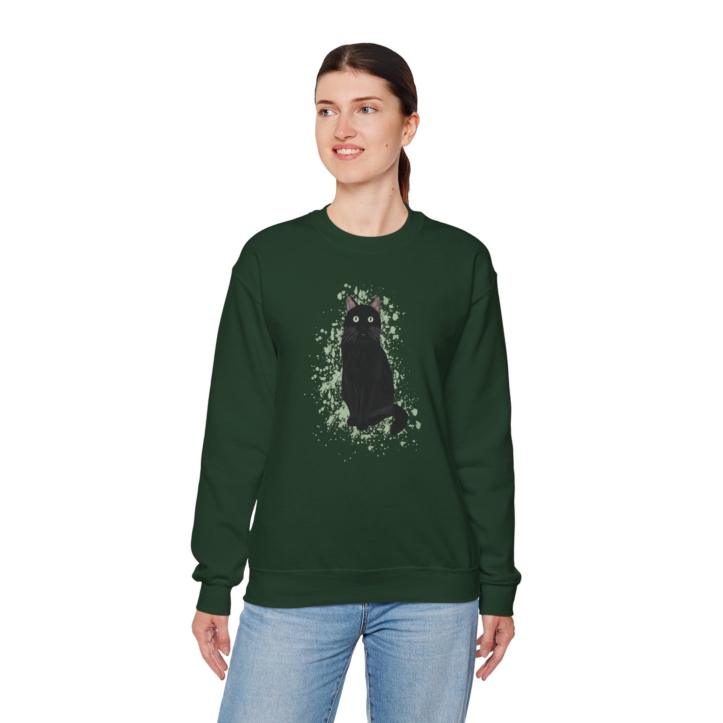 Black Cat with Green Dots Cat Lover Sweatshirt