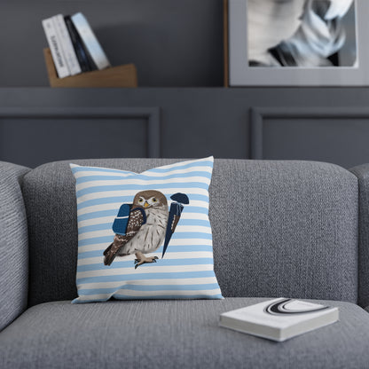 Eule mit Schultüte Vogel Kissen – Dekokissen mit Vogelmotiv zur Einschulung Blau