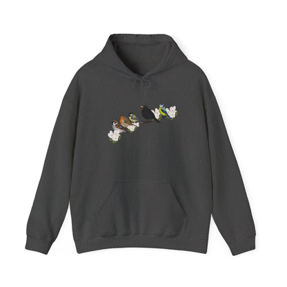 Vögel auf einem Ast Hoodie - Amsel Rotkehlchen Kohlmeise Spatz Kapuzenpullover für Vogelbeobachter & Naturliebhaber