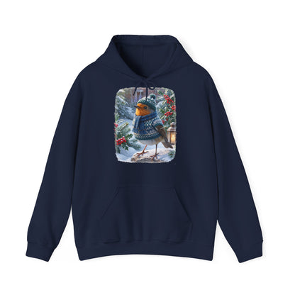 Premium Hoodie Rosi Rotkehlchen im kuscheligen Winter-Outfit