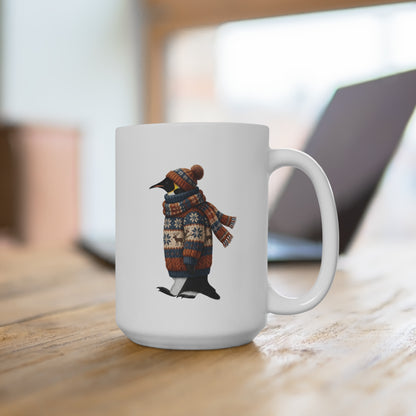 Pinguin mit Strickpullover Weihnachtliche Tasse mit Vogelmotiv – Ideal für Kakao & Kaffee