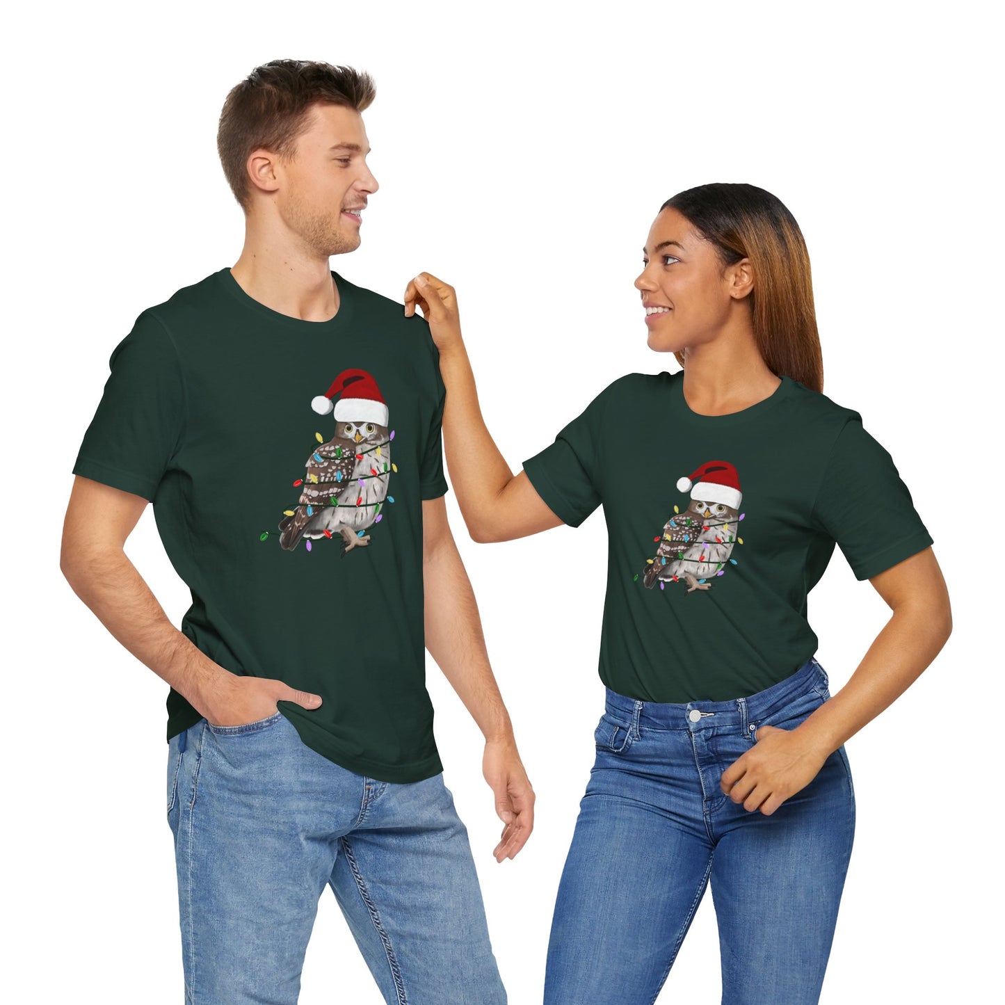 Owl with Fairy Lights Christmas Bird T-Shirt