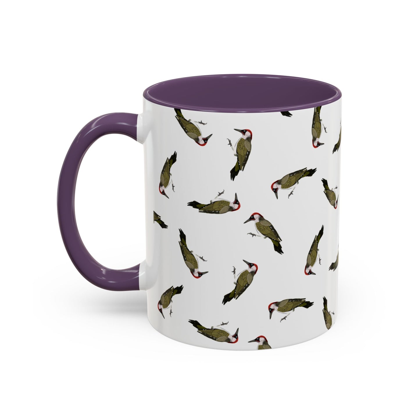 Grünspecht Tasse mit Streumuster | Vogelmotiv Kaffeebecher für Vogelbeobachter & Naturfreunde – Accent Coffee Mug, Birds Design