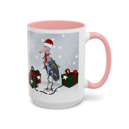 Shoebill with Christmas Hat and Scarf Snow Bird Coffee Mug