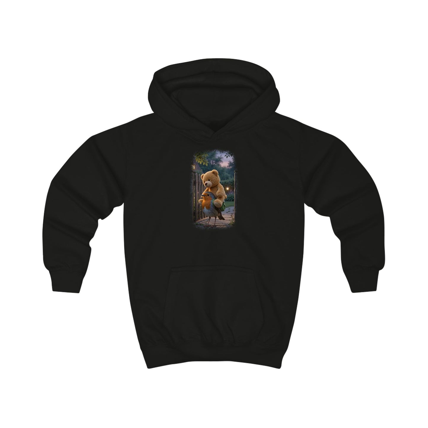 Kuscheliger Kinder Hoodie Rosi Rotkehlchen & der Riesen-Teddy