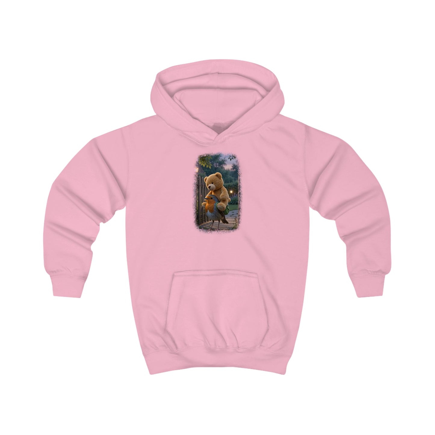 Kuscheliger Kinder Hoodie Rosi Rotkehlchen & der Riesen-Teddy