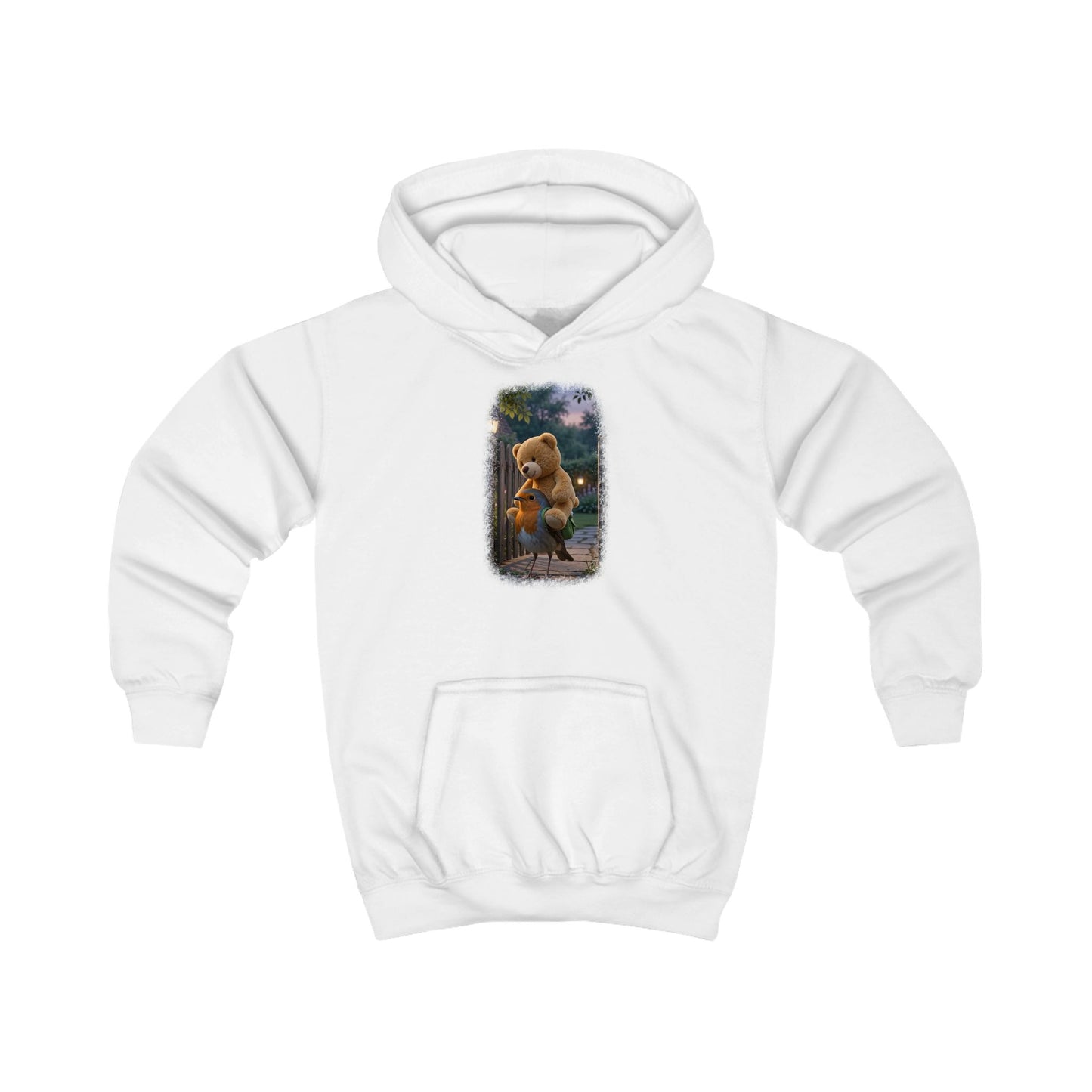Kuscheliger Kinder Hoodie Rosi Rotkehlchen & der Riesen-Teddy