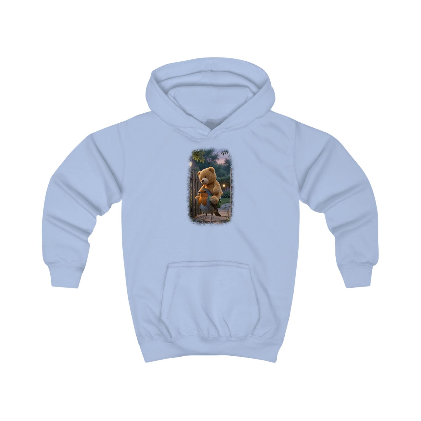 Kuscheliger Kinder Hoodie Rosi Rotkehlchen & der Riesen-Teddy