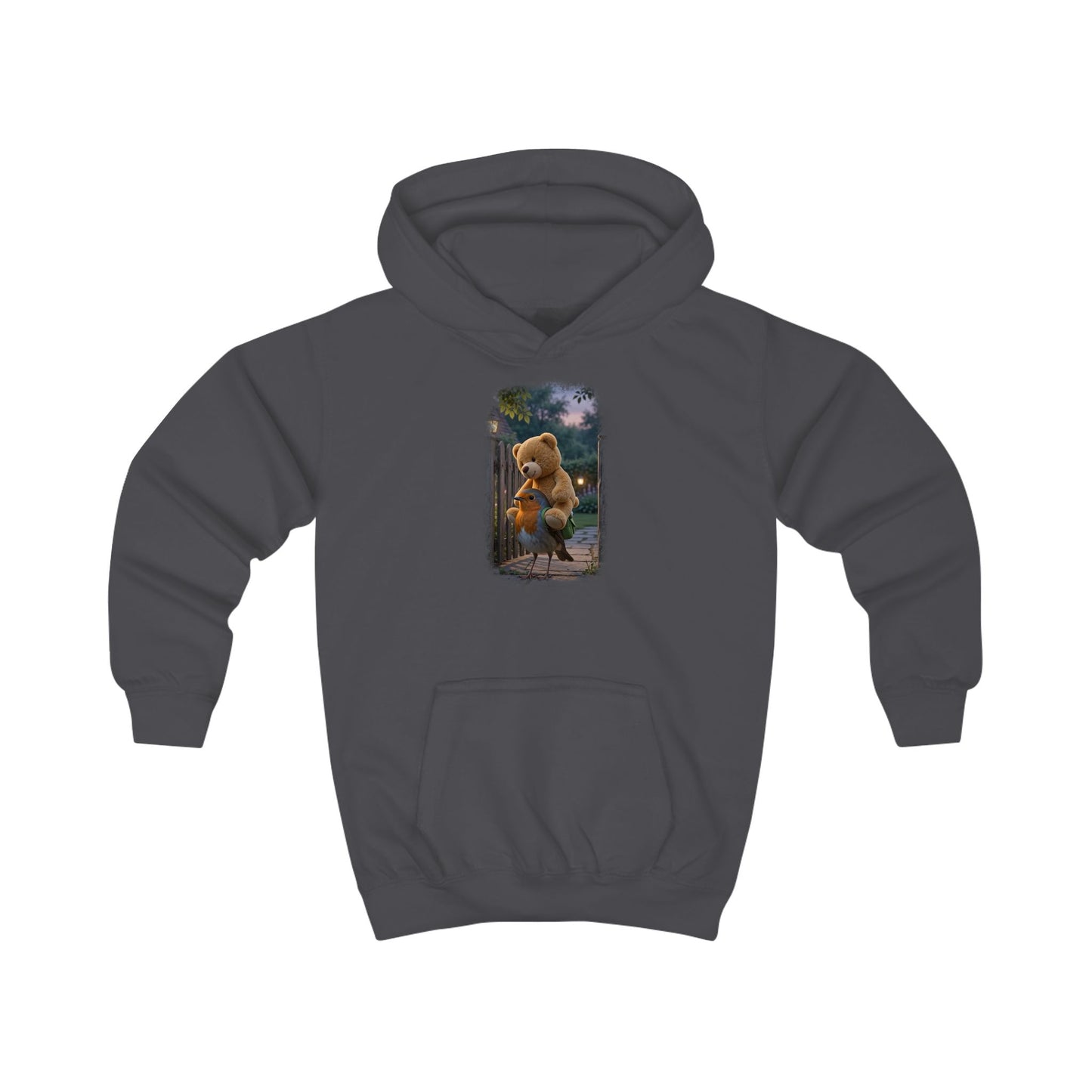 Kuscheliger Kinder Hoodie Rosi Rotkehlchen & der Riesen-Teddy