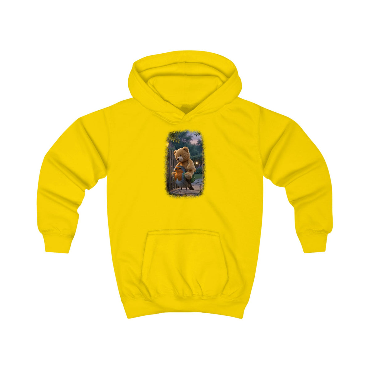 Kuscheliger Kinder Hoodie Rosi Rotkehlchen & der Riesen-Teddy