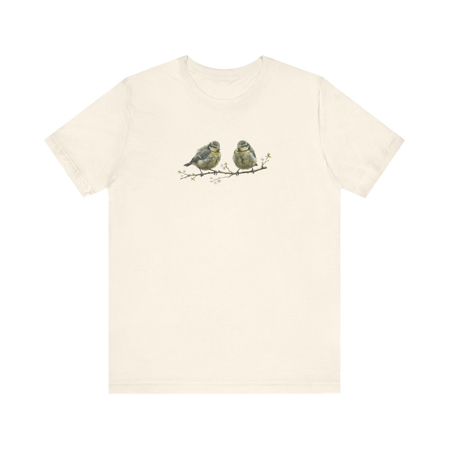 Blue Titmouse Fledgling T-Shirt | Spring Blossoms Unisex Graphic Tee for Bird Watchers