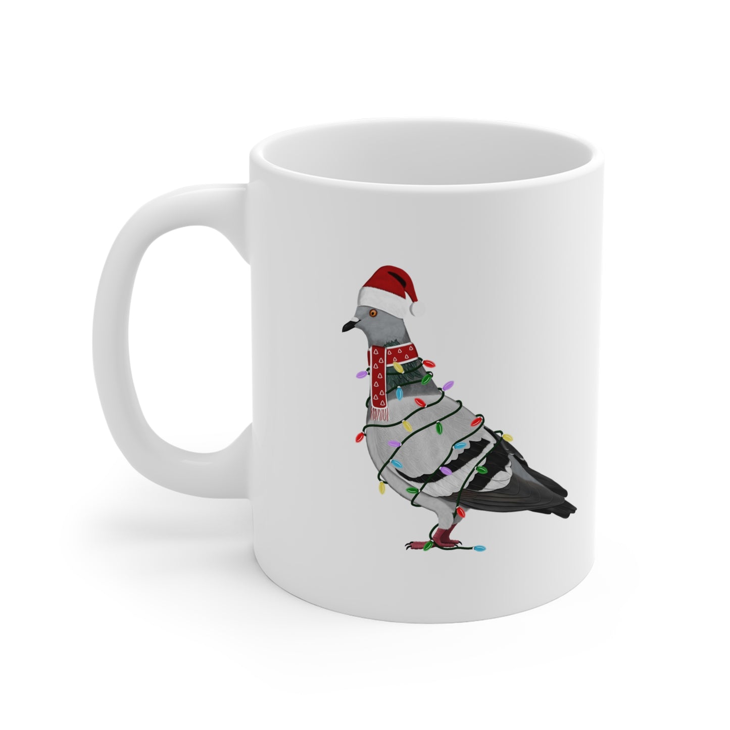 Taube Tasse Vogel als Weihnachtsmann mit Lichterkette Weiß für Vogelfreunde