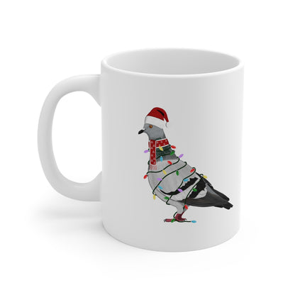 Taube Tasse Vogel als Weihnachtsmann mit Lichterkette Weiß für Vogelfreunde